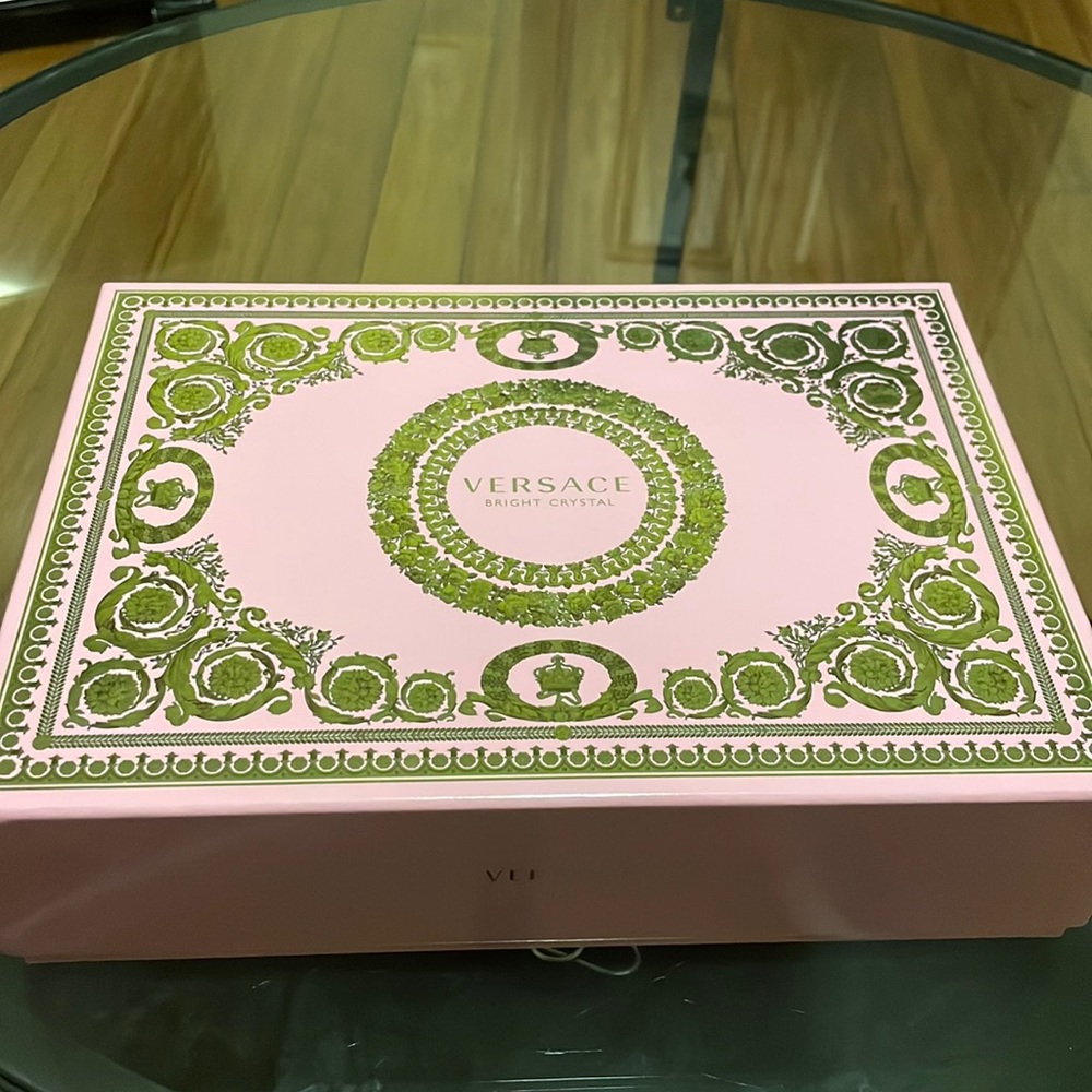 Empty pink Versace perfume set box
